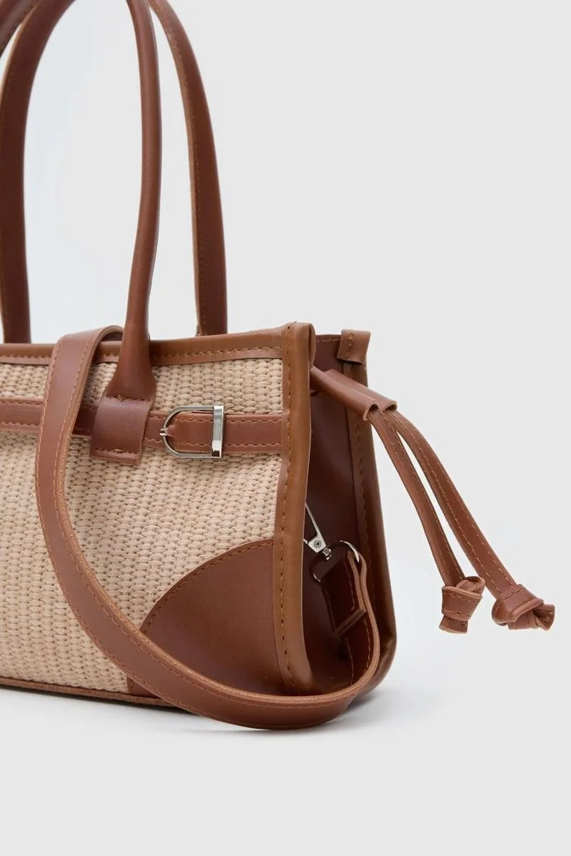 Straw Crossbody Bag in beige