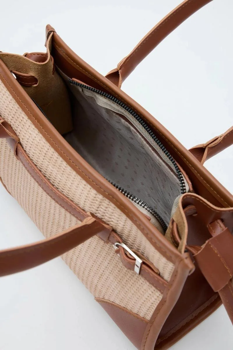 Straw Crossbody Bag in beige