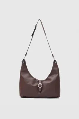 Faux leather shoulder bag in dark brown