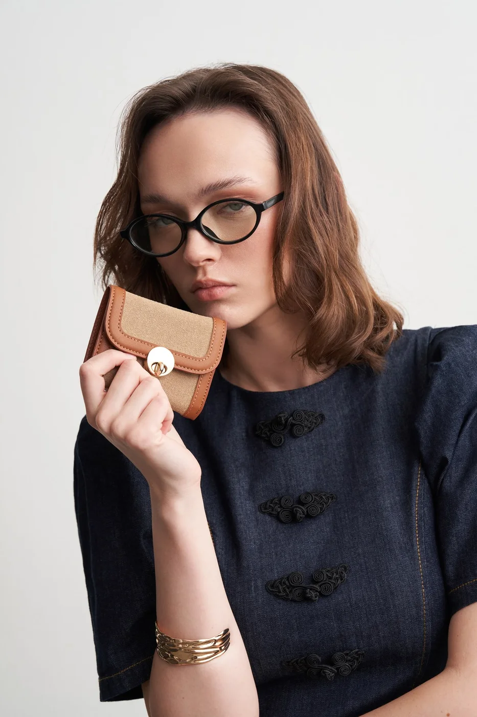 faux suede wallet in beige