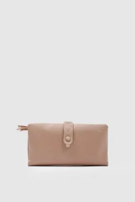Faux leather wallet for women in beige