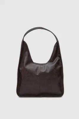 Faux leather shoulder bag in dark brown