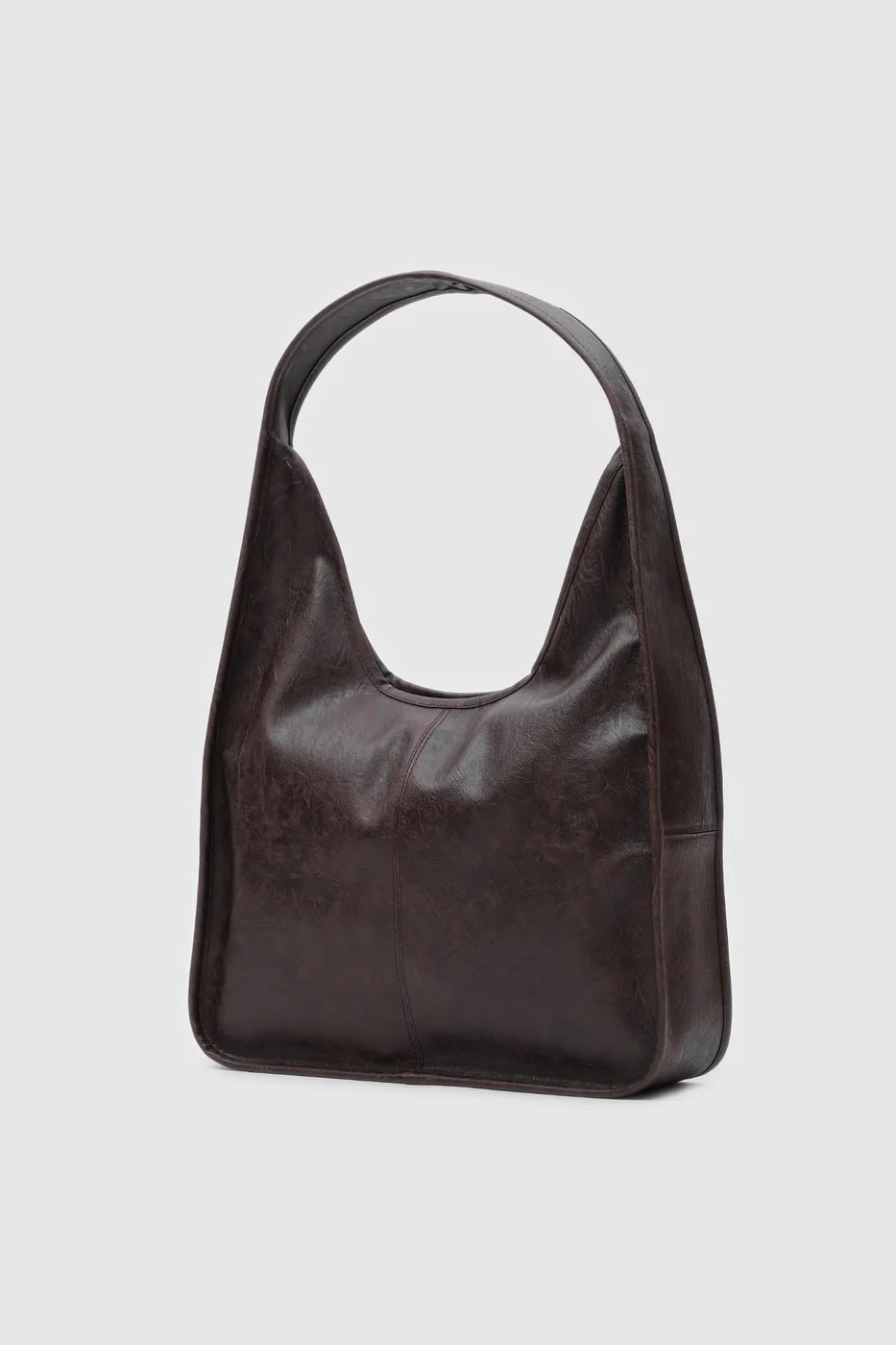 Faux leather shoulder bag in dark brown