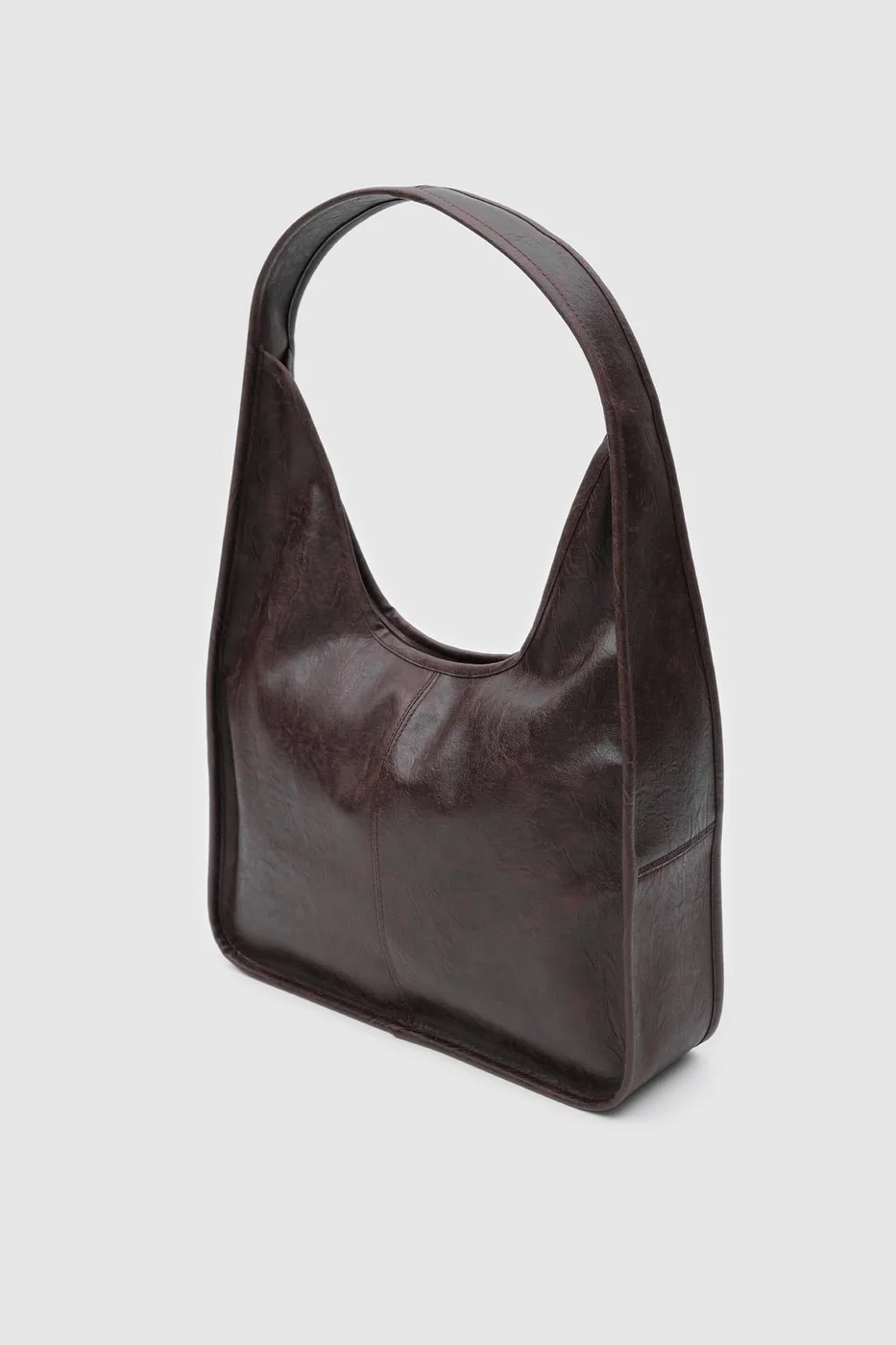 Faux leather shoulder bag in dark brown