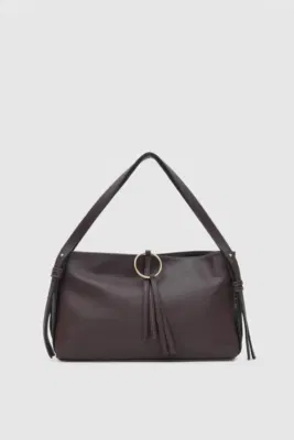 Faux leather shoulder bag for stylish women in dark brown