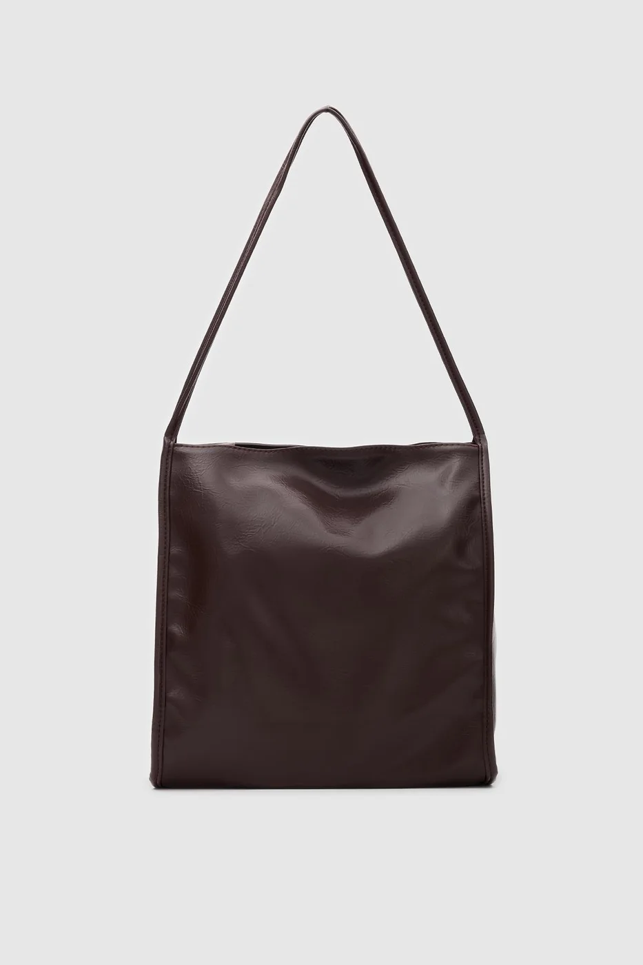 faux leather shoulder bag in dark brown