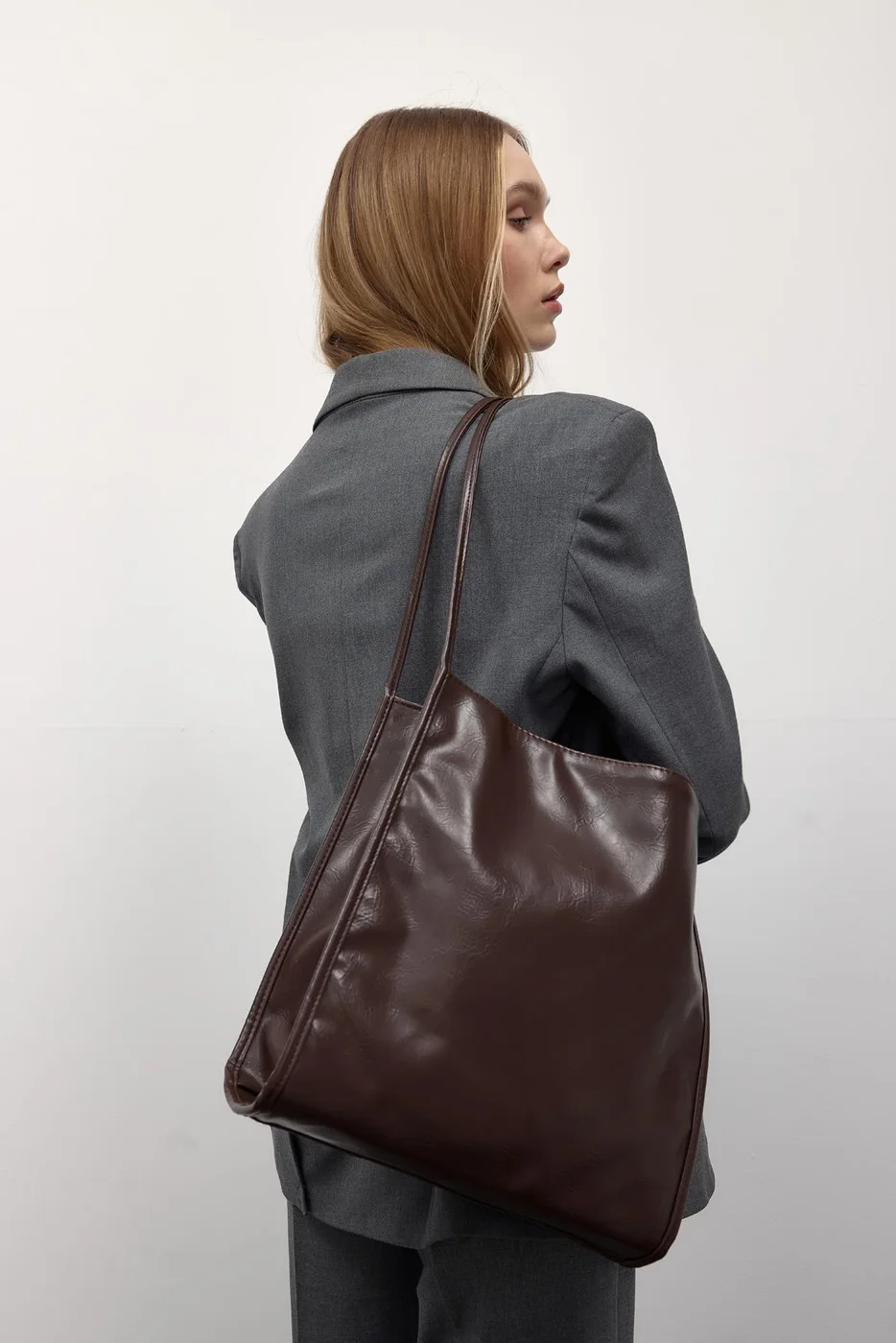 faux leather shoulder bag faux leather shoulder bag in dark brown