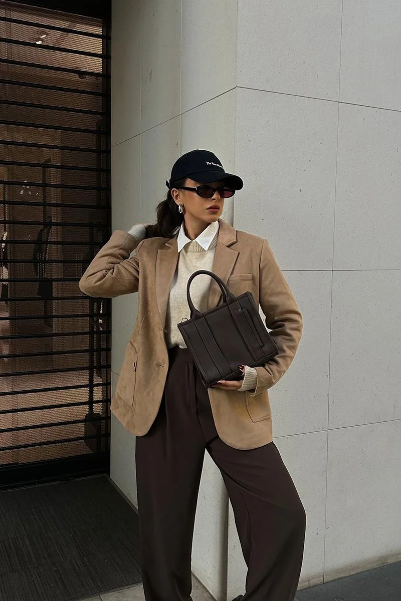 Faux Leather Crossbody Bag in dark brown