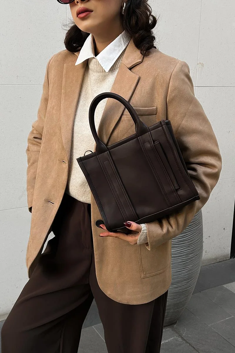 Faux Leather Crossbody Bag in dark brown
