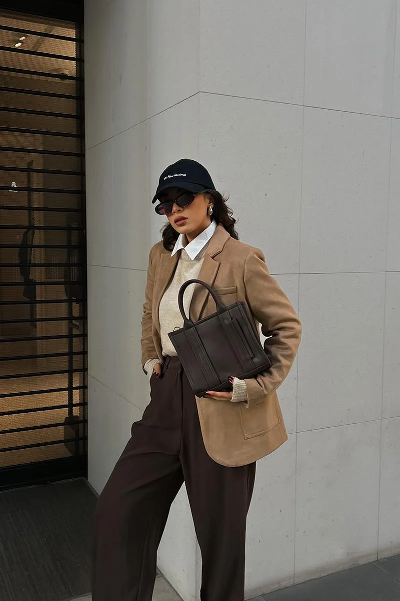 Faux Leather Crossbody Bag in dark brown
