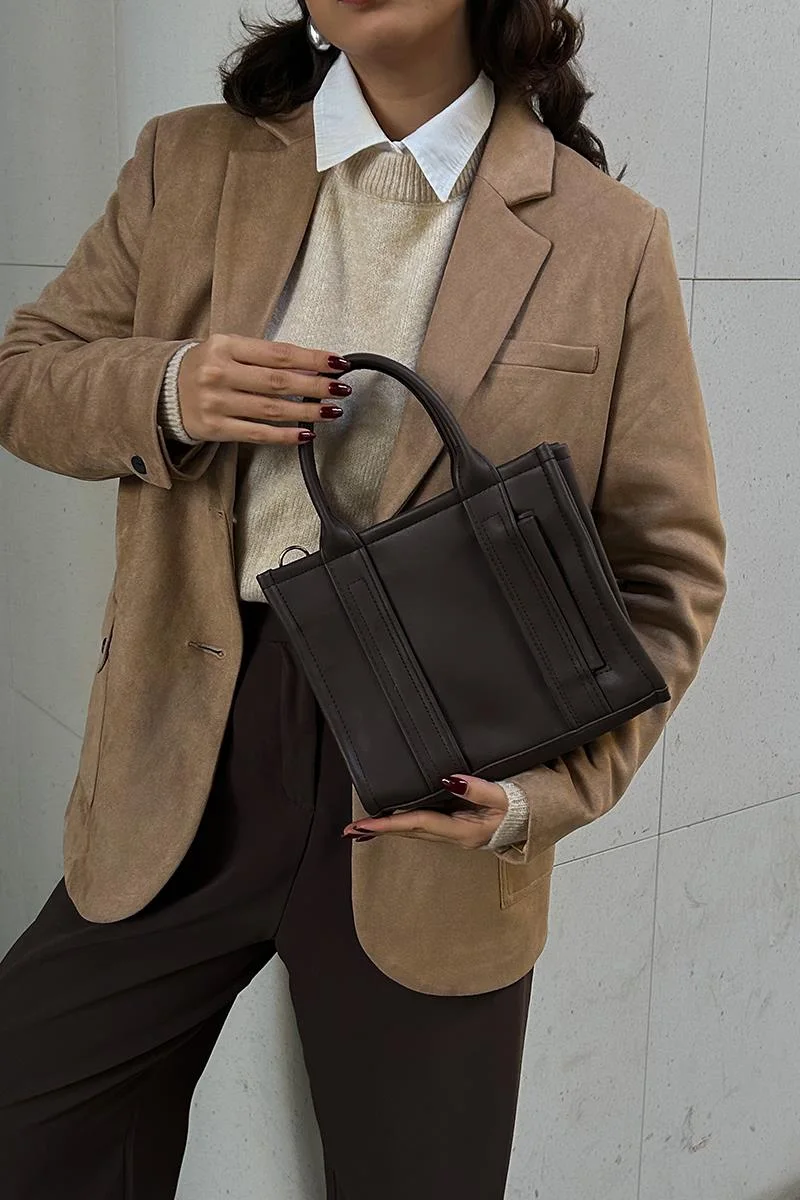 Faux Leather Crossbody Bag in dark brown