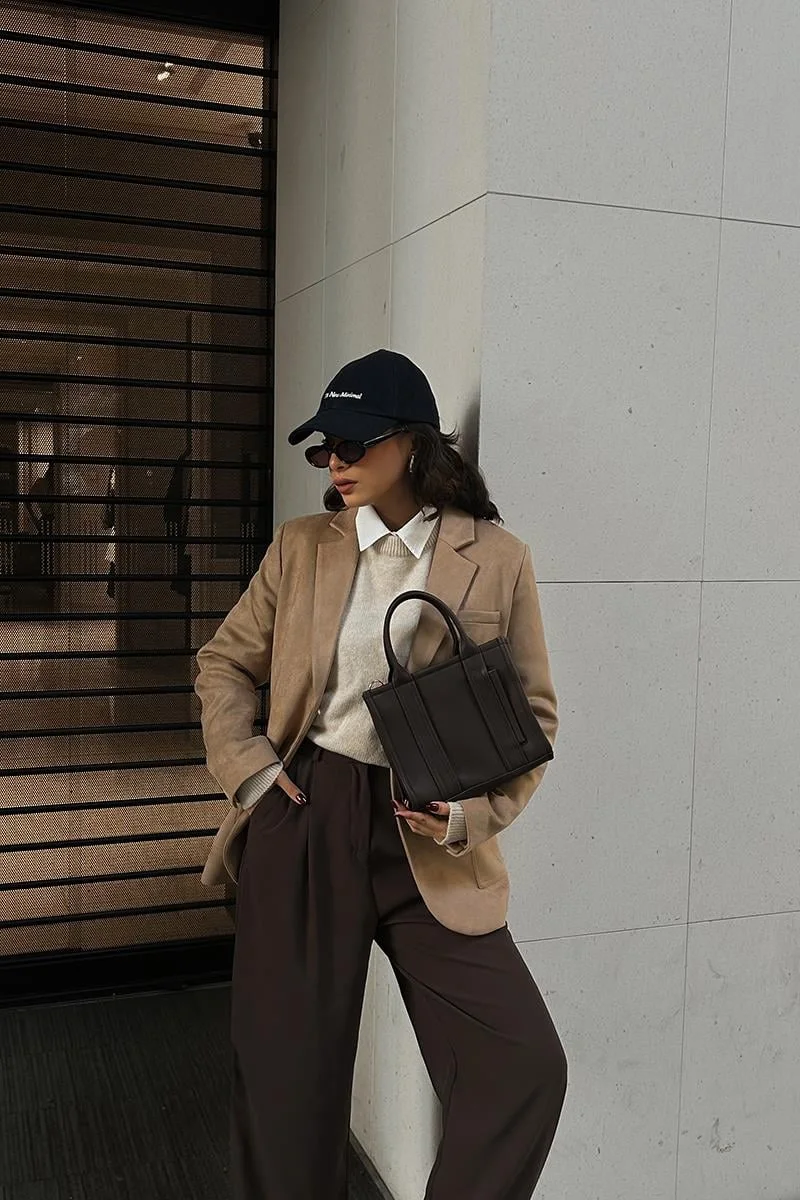 Faux Leather Crossbody Bag in dark brown