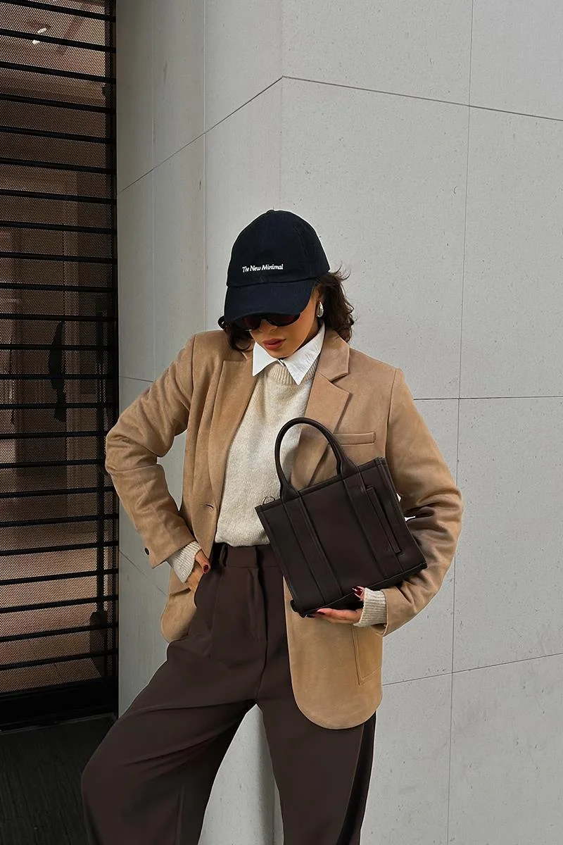 Faux Leather Crossbody Bag in dark brown