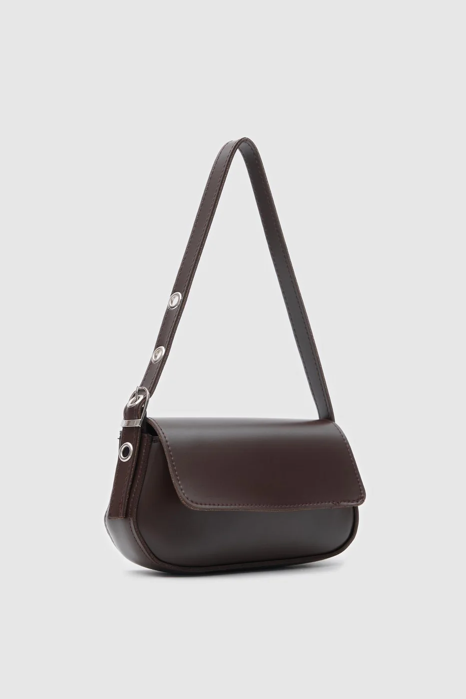 Faux leather baguette bag in dark brown