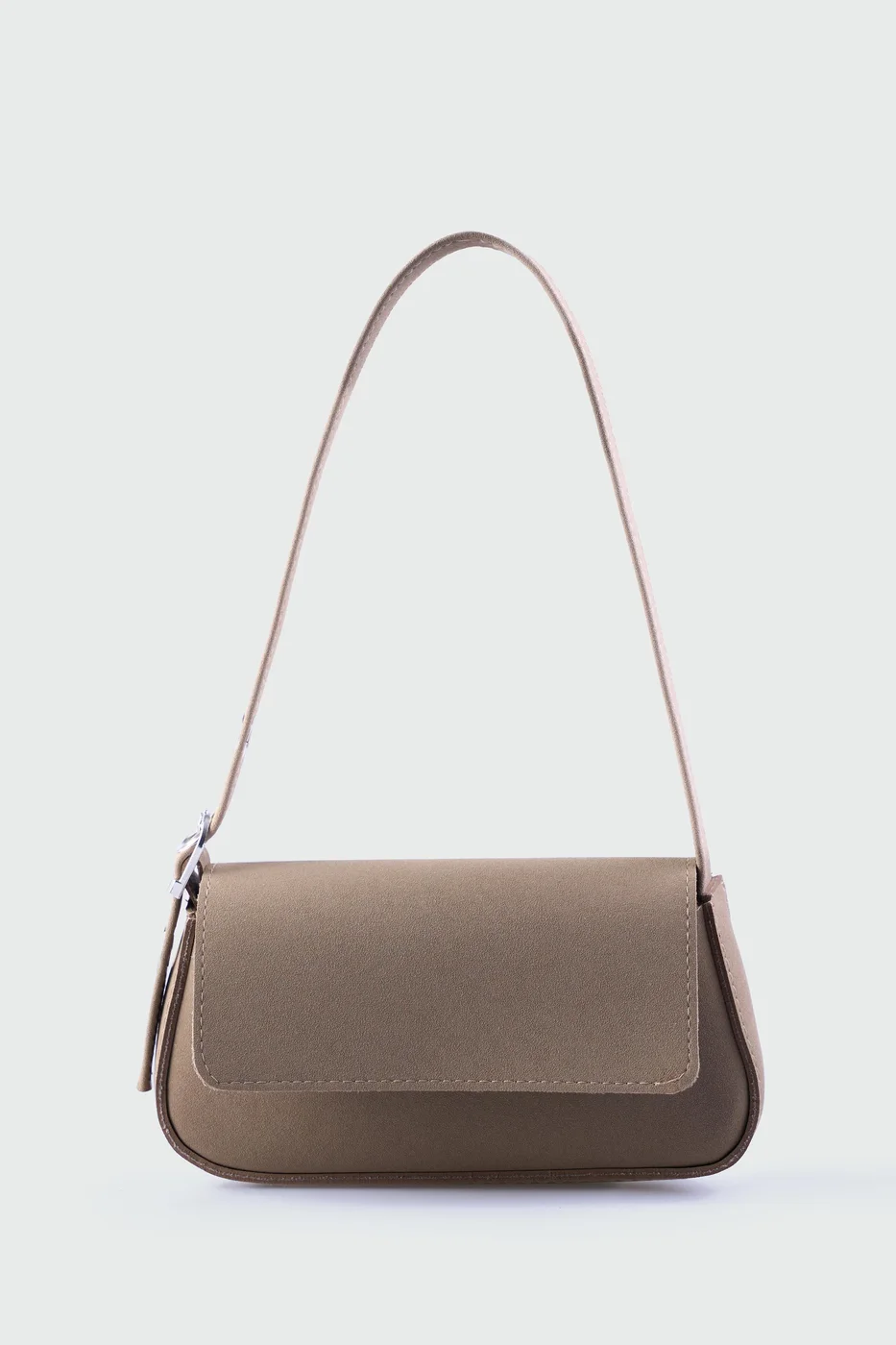 faux suede shoulder bag in taupe