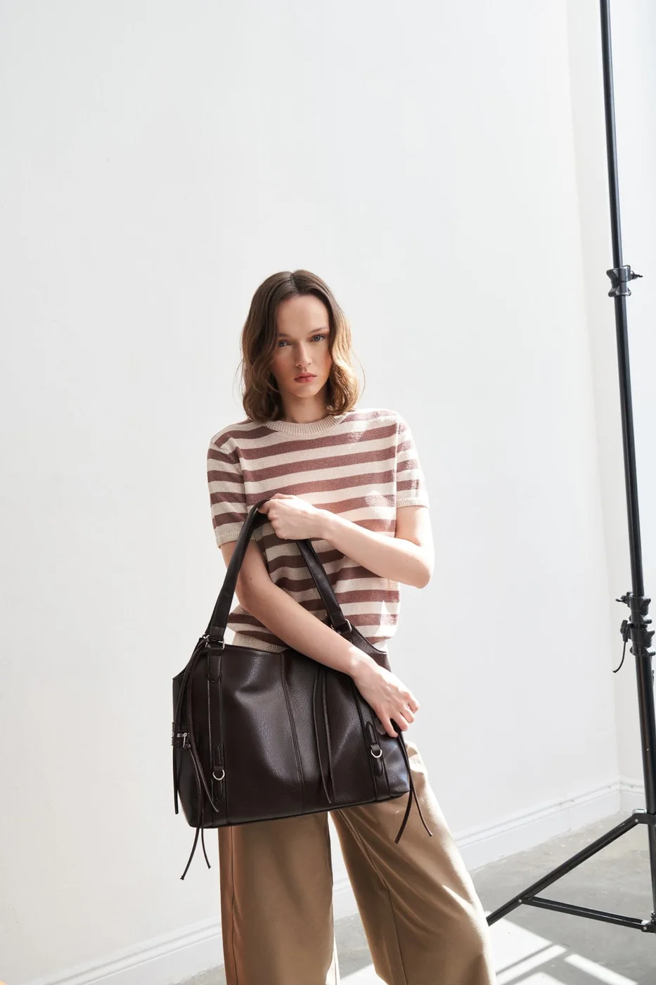 Faux leather shoulder bag for daily use Faux leather shoulder bag for daily use in dark brown