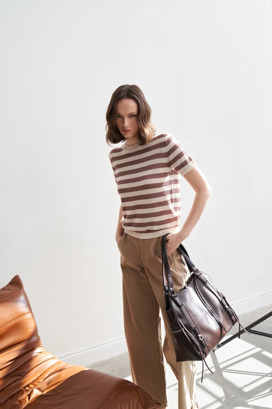 Faux leather shoulder bag for daily use Faux leather shoulder bag for daily use in dark brown