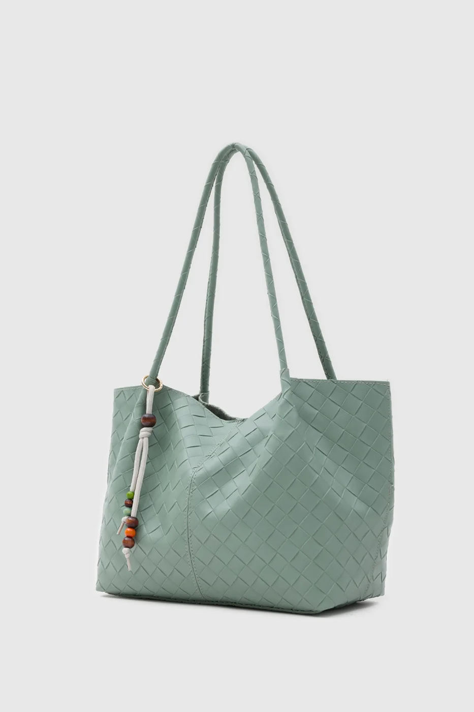 Woven Shoulder Bag with Charm Detail Woven Shoulder Bag with Charm Detail in mint