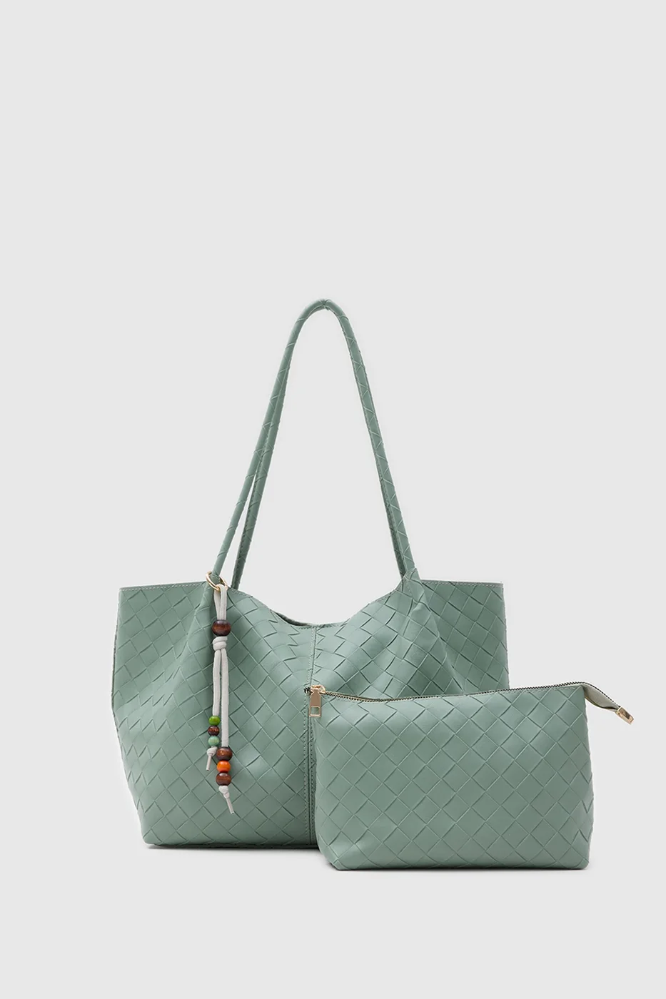 Woven Shoulder Bag with Charm Detail Woven Shoulder Bag with Charm Detail in mint