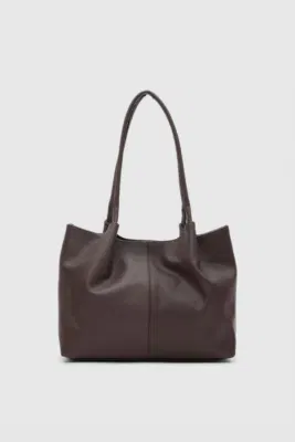Faux leather shoulder bag for women in dark brown
