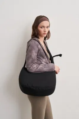 Faux leather shoulder bag in black
