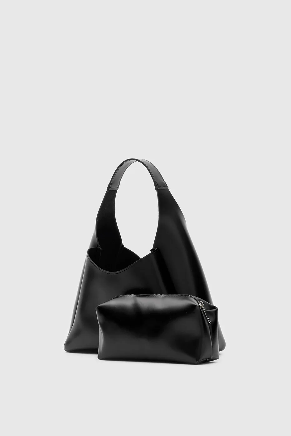 Faux leather shoulder bag in black