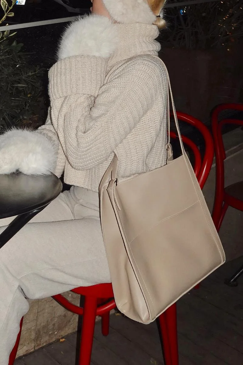 faux leather shoulder bag faux leather shoulder bag in beige