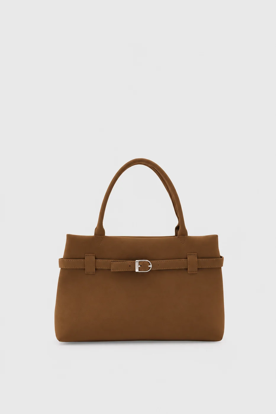faux suede shoulder bag in tan