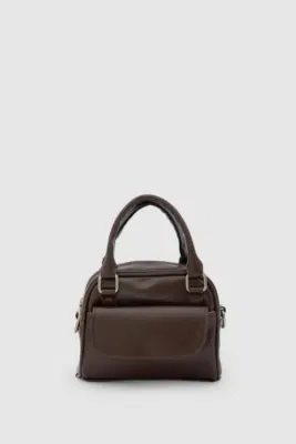 Faux leather crossbody bag in dark brown