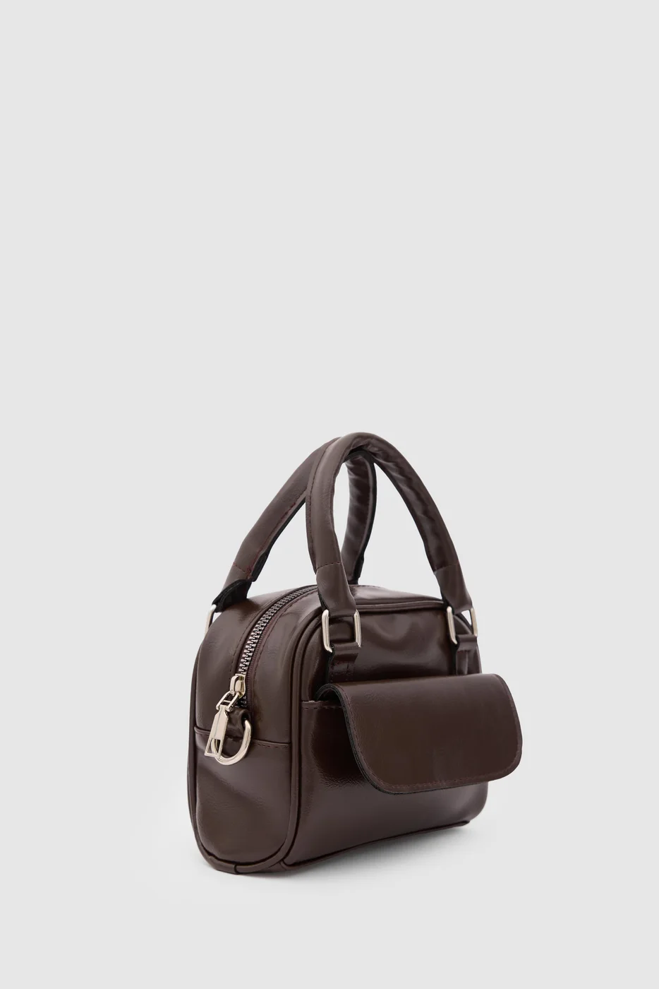 Faux leather crossbody bag in dark brown