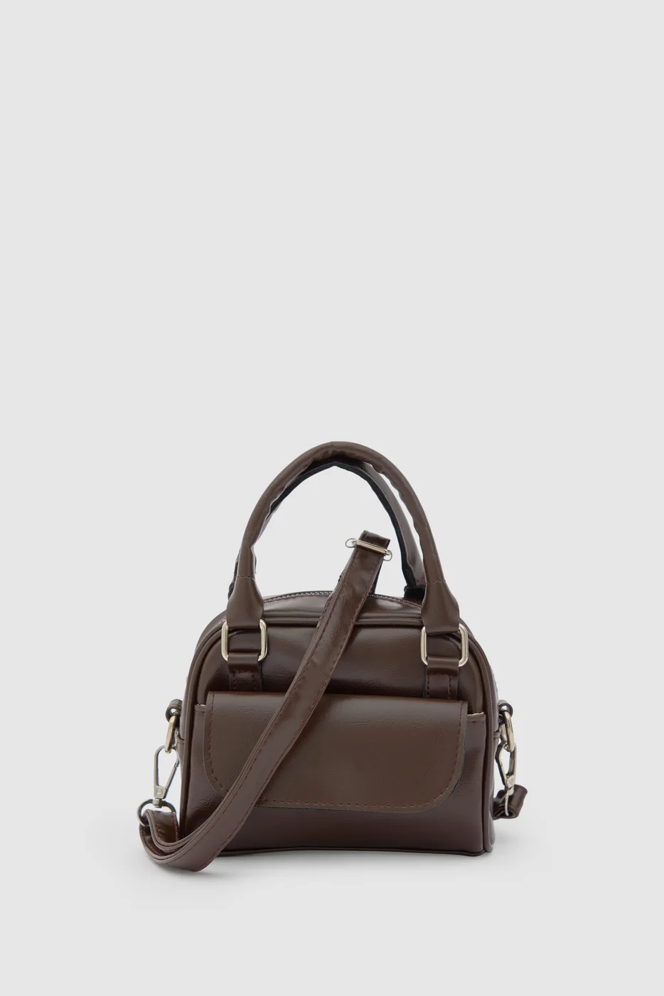 Faux leather crossbody bag in dark brown