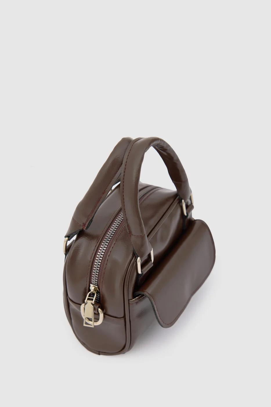 Faux leather crossbody bag in dark brown