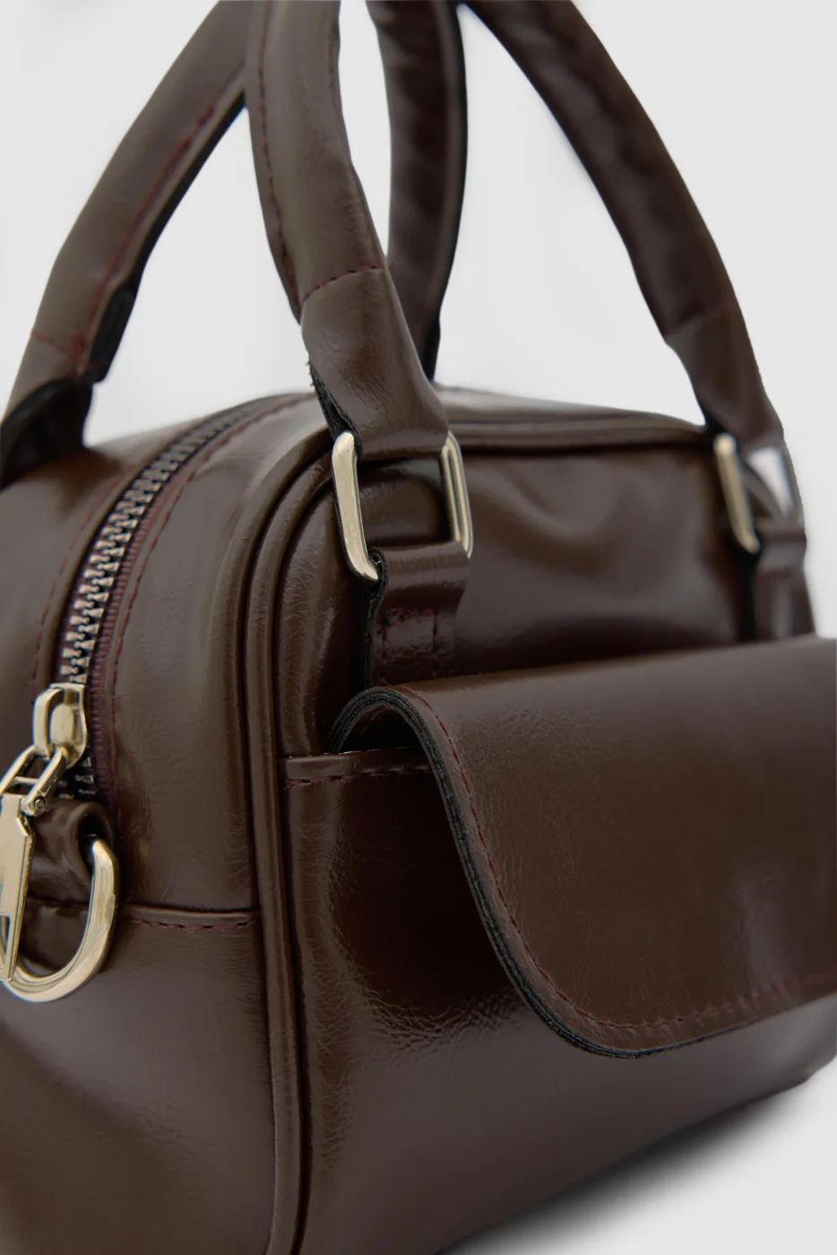 Faux leather crossbody bag in dark brown