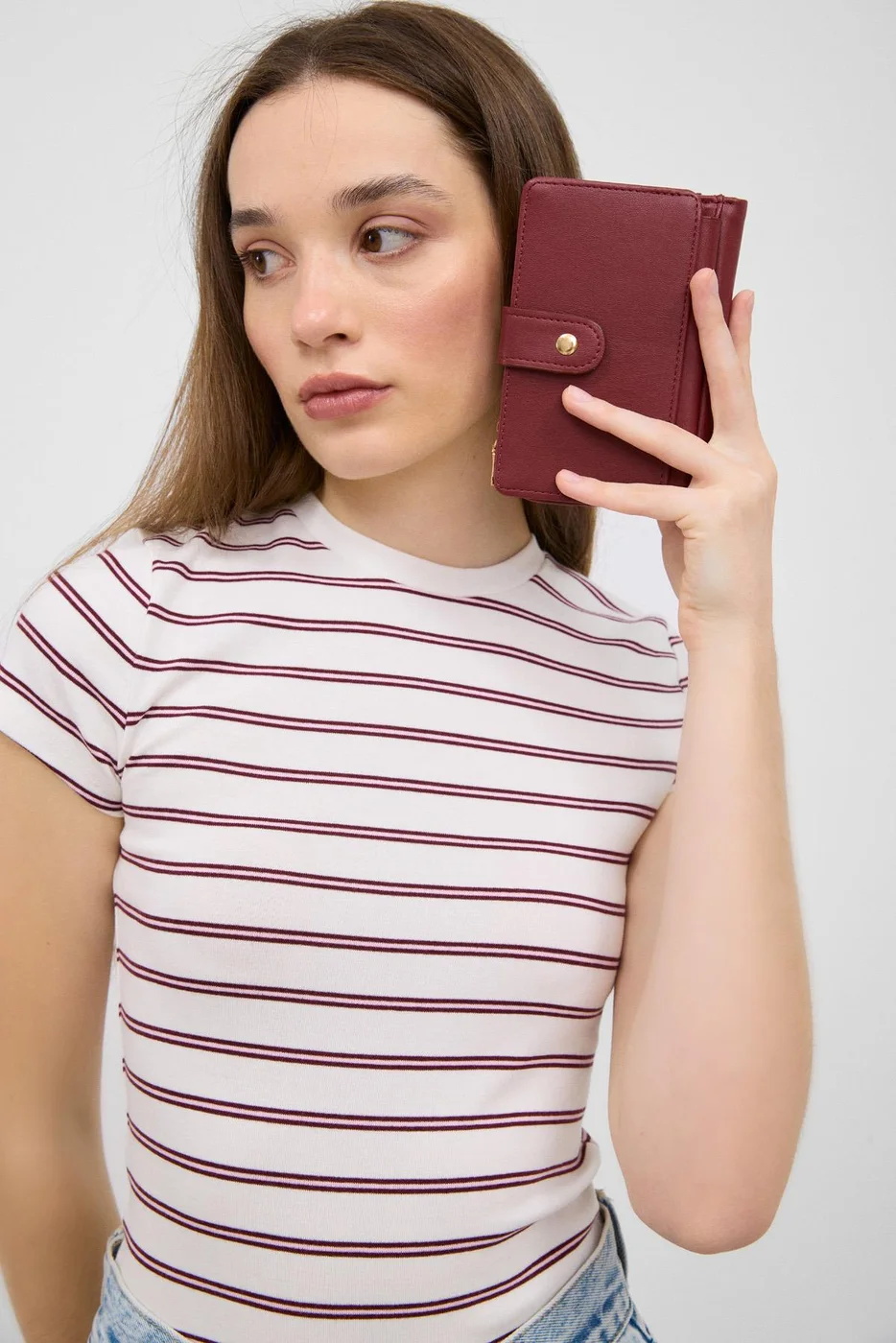 faux leather wallet in burgundy