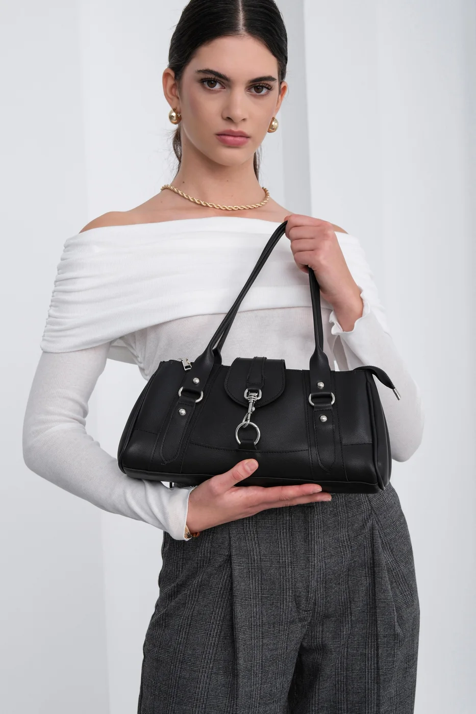 faux leather baguette bag faux leather baguette bag in black