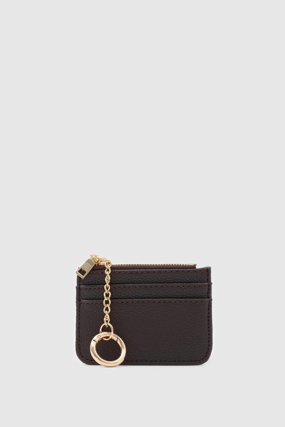 Faux leather card holder in dark brown