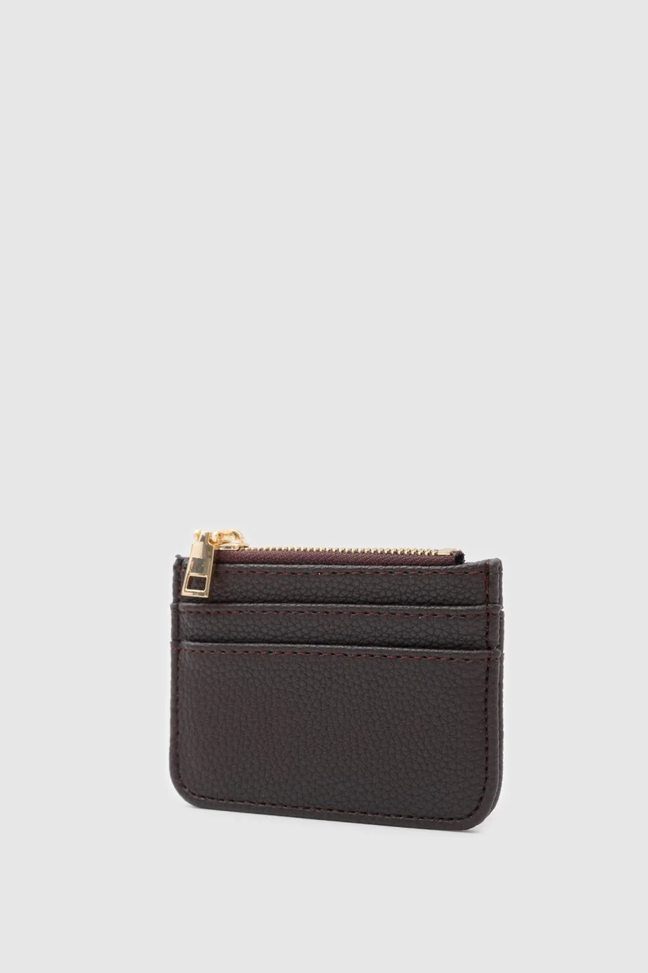Faux leather card holder in dark brown