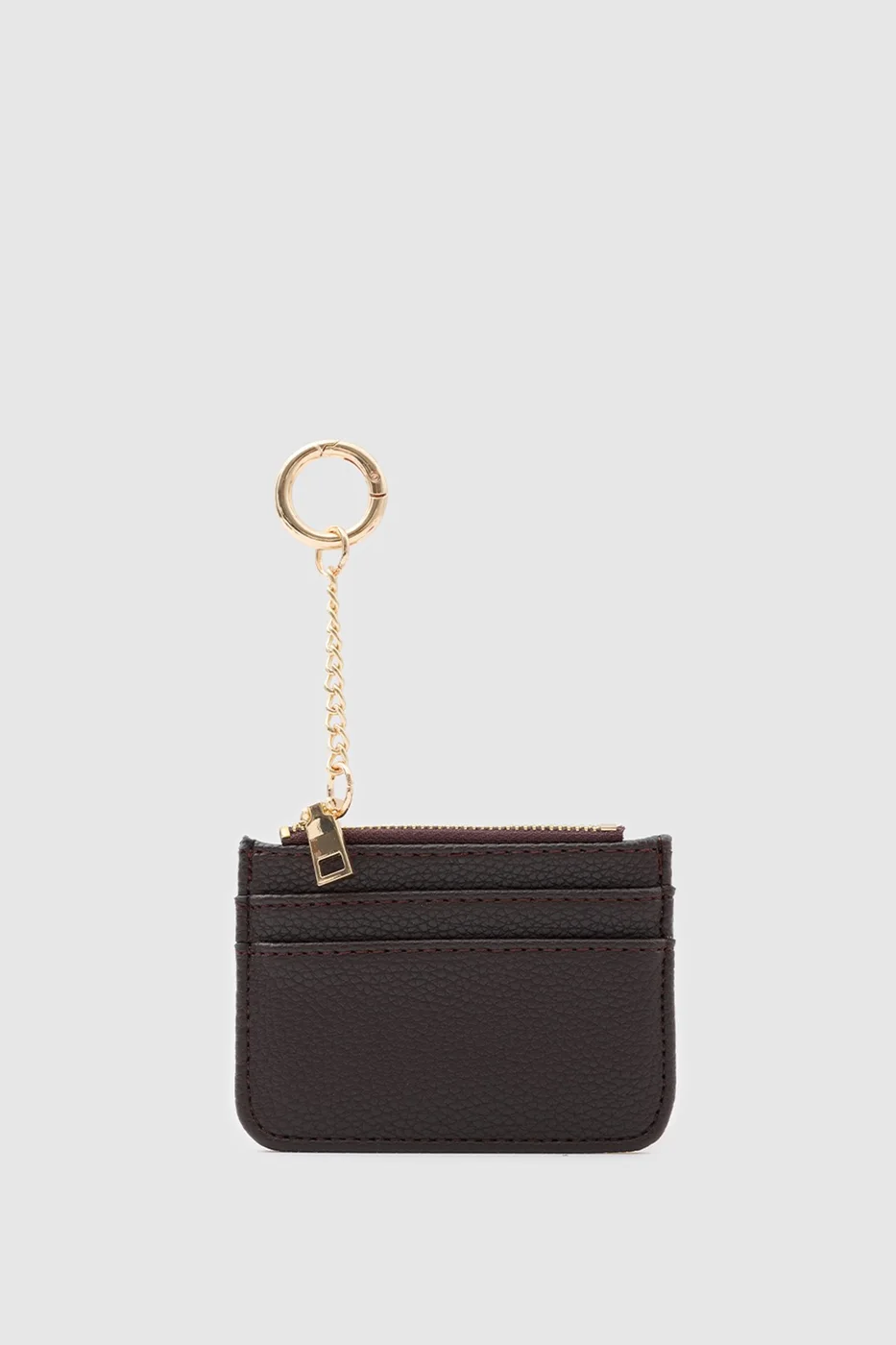 Faux leather card holder in dark brown