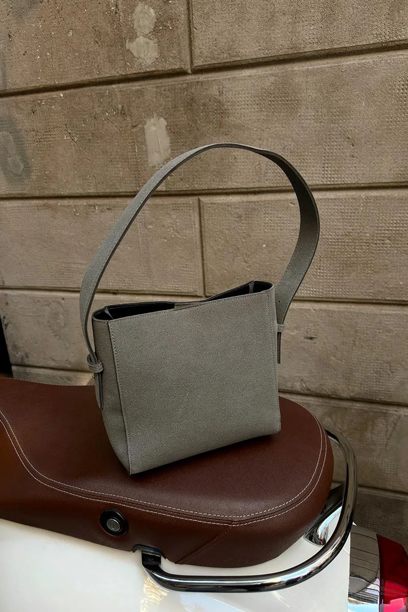 faux suede shoulder bag in anthracite