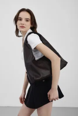 faux leather shoulder bag faux leather shoulder bag in brown