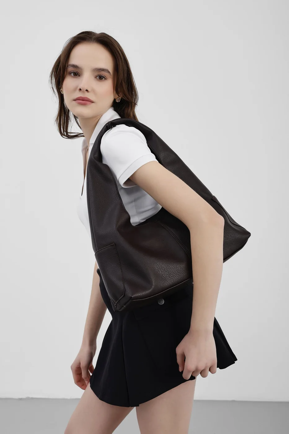 faux leather shoulder bag faux leather shoulder bag in brown