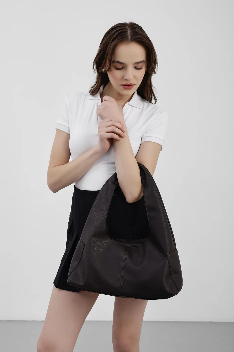 faux leather shoulder bag faux leather shoulder bag in brown