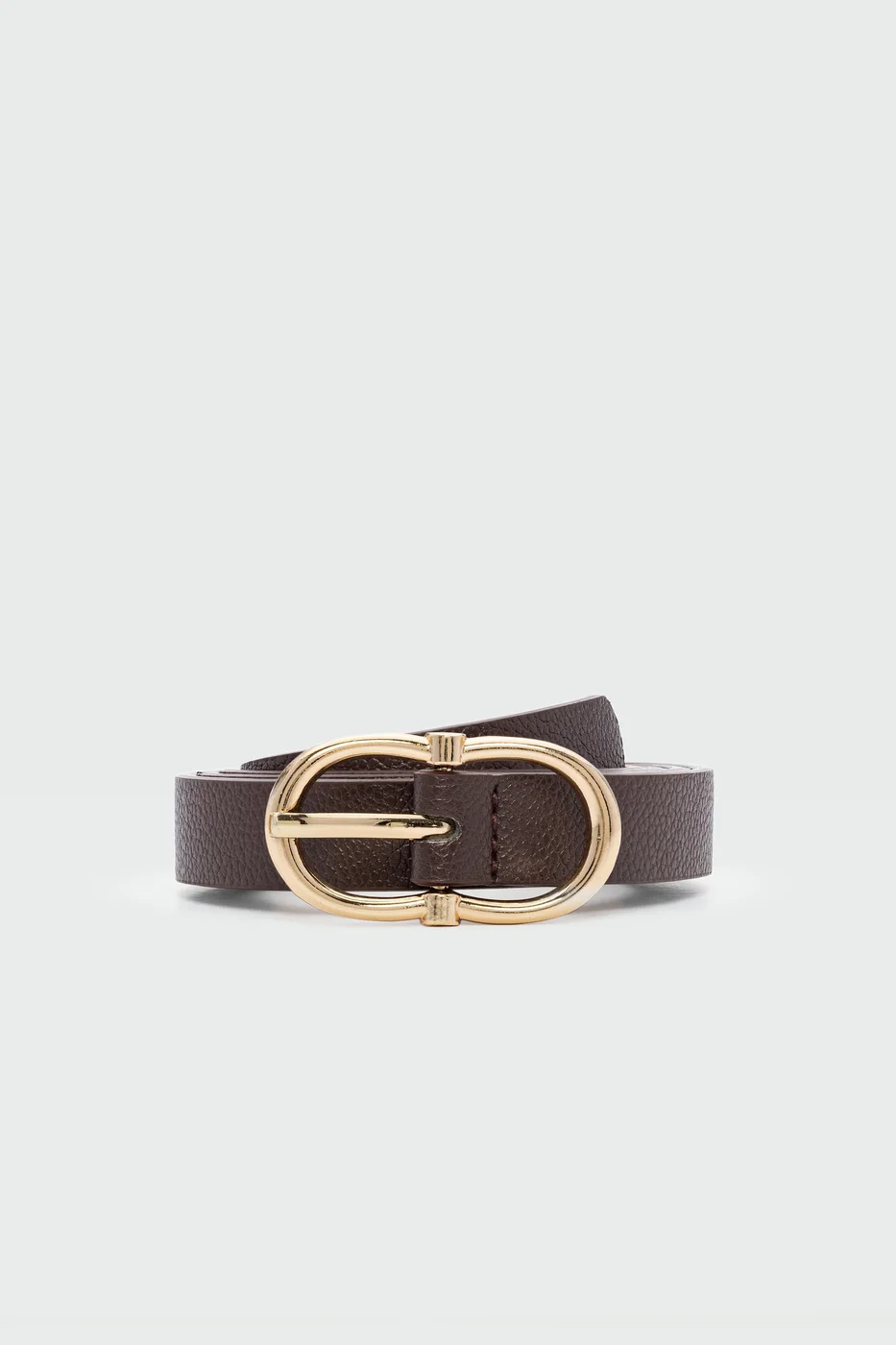Faux leather belt with oval buckle Faux leather belt with oval buckle in brown