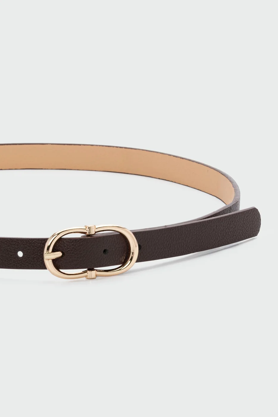 Faux leather belt with oval buckle Faux leather belt with oval buckle in brown