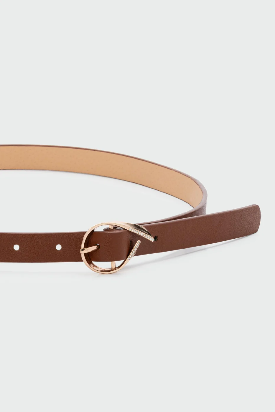 faux leather belt with oval buckle in tan