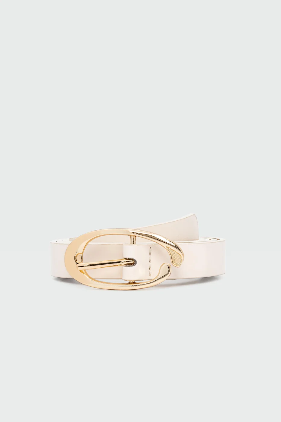 faux leather belt with oval buckle in cream