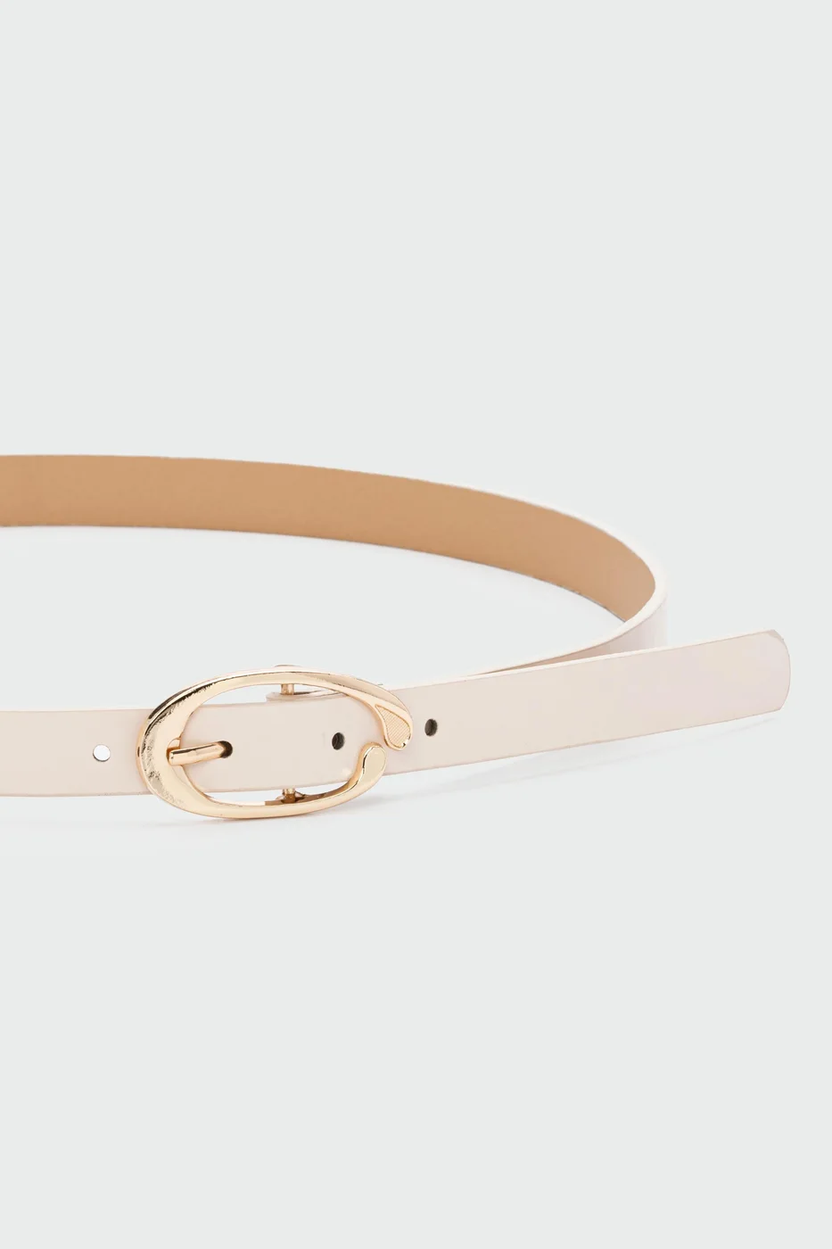 faux leather belt with oval buckle in cream