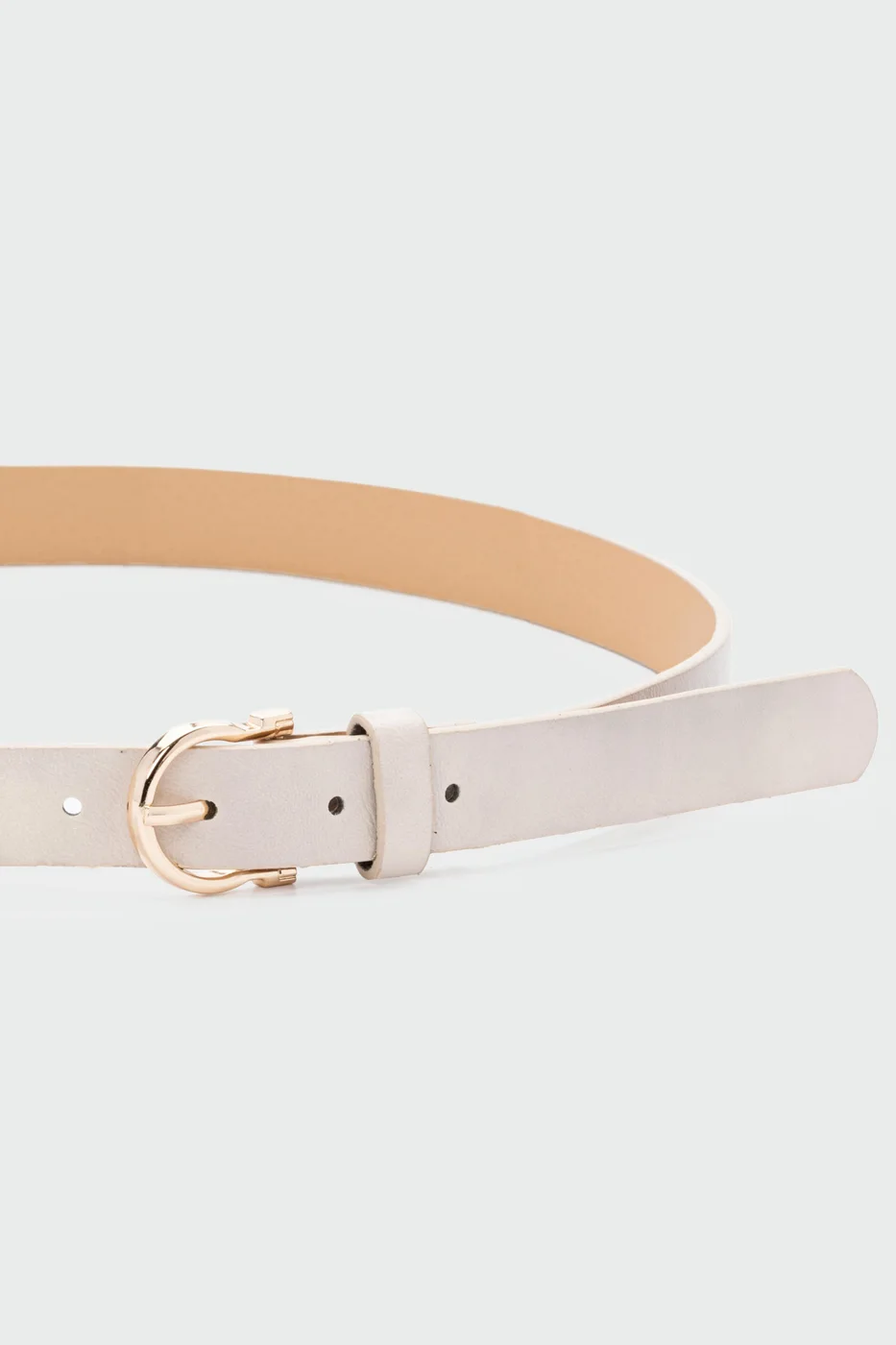 faux leather belt with oval buckle in cream