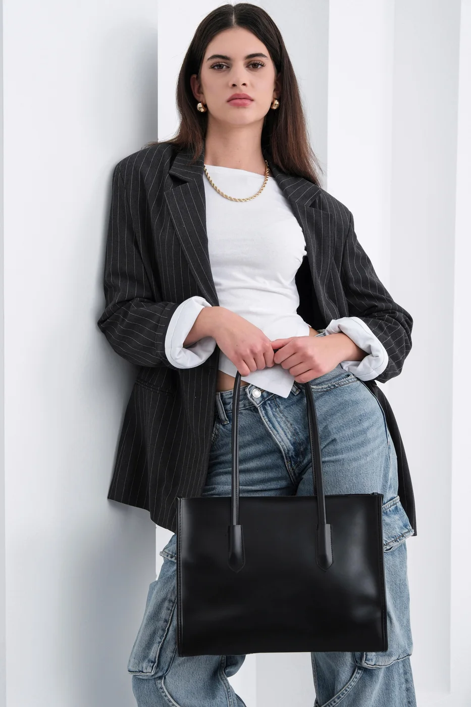 Faux leather shoulder bag Faux leather shoulder bag in black