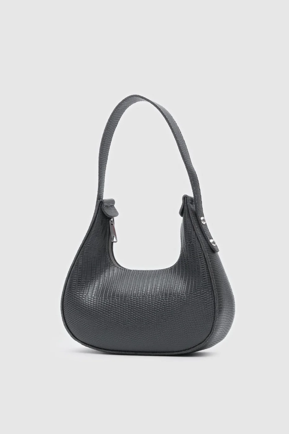 faux leather baguette bag in charcoal